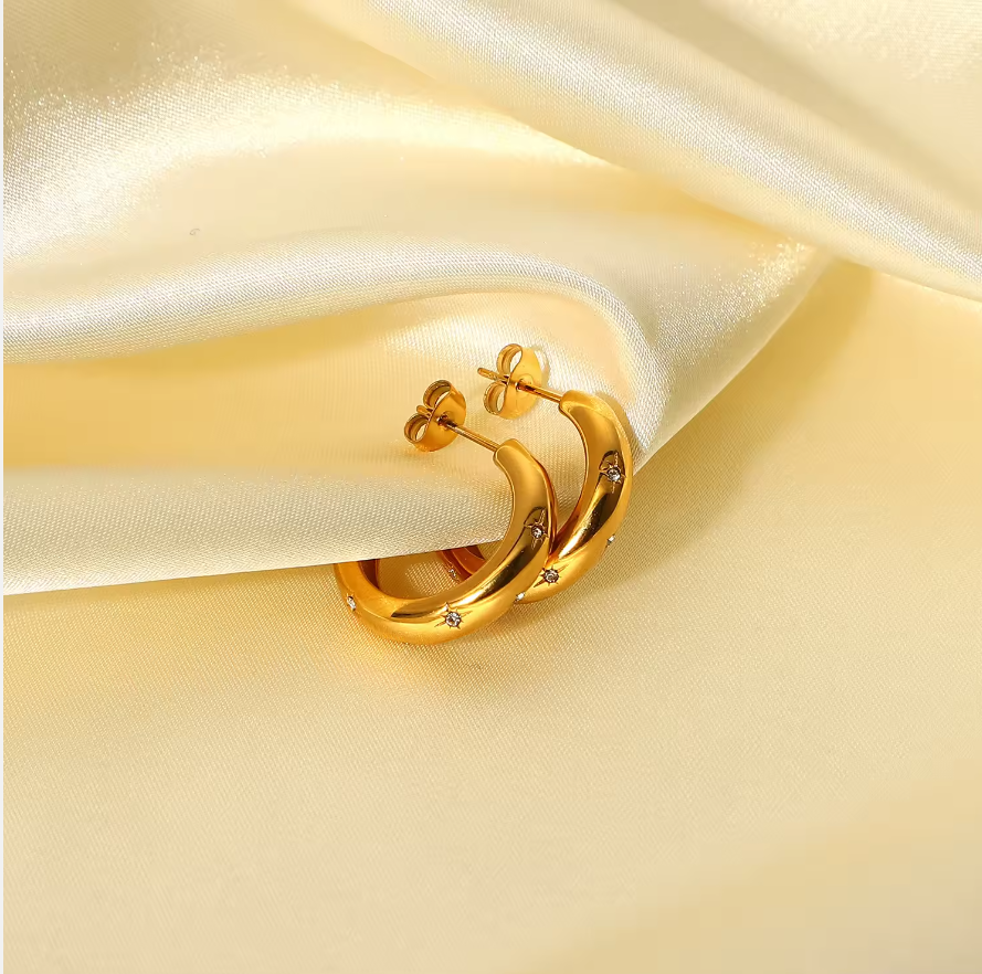Europa Zircon Diamond Hoops / 18K Gold Plated - Nina Kane Jewellery