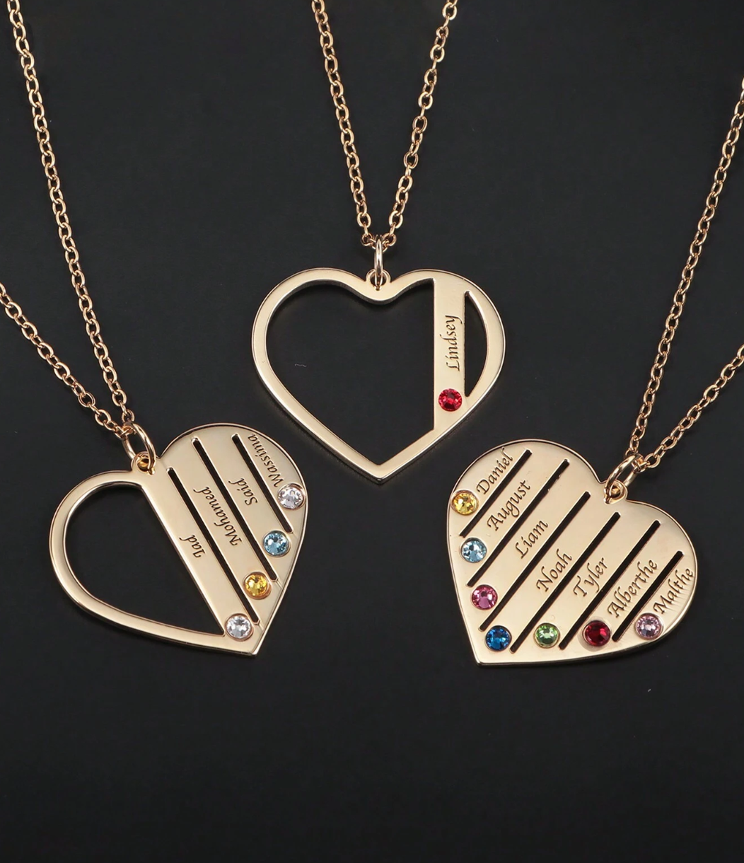 Loveheart Customised Name & Birthstone Necklace / 18K Gold Plated - Nina Kane Jewellery