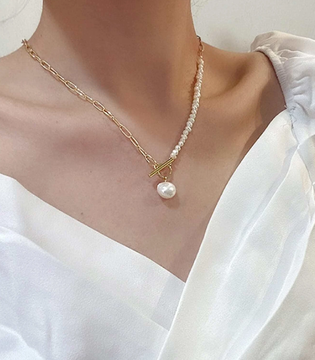 Hunter Chain & Pearl Necklace / Stainless Steel - Nina Kane Jewellery
