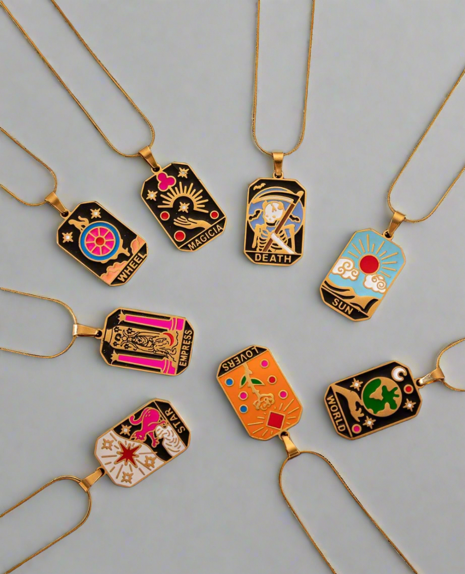 Hecate Oil Drip Tarot Card Necklaces / 18K Gold Plated - Nina Kane Jewellery