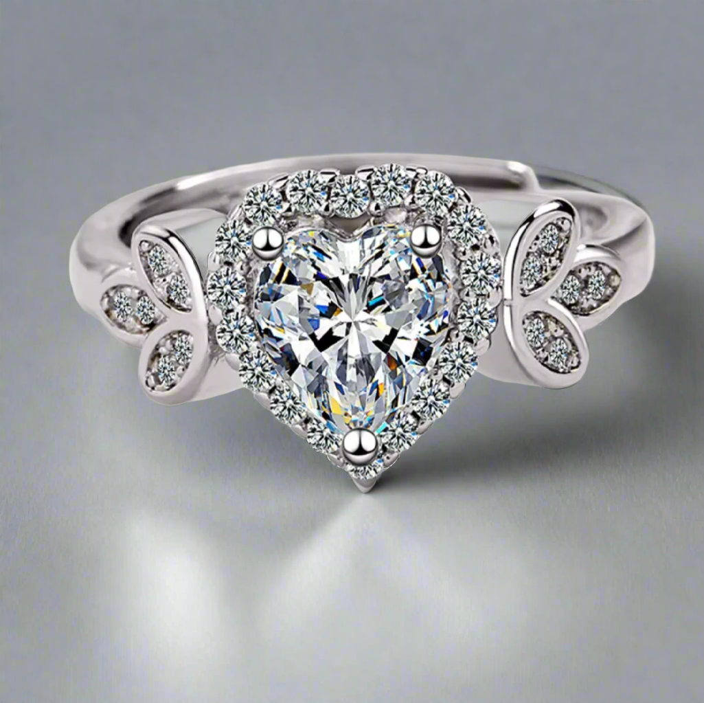 Sweetheart Zirconia Diamond Ring / 925 Sterling Silver - Nina Kane Jewellery