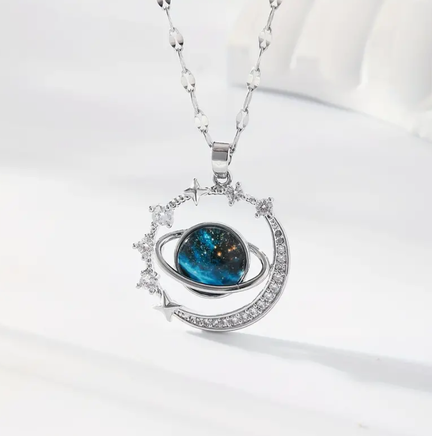 Galaxy Star & Moon Pendant / Stainless Steel - Nina Kane Jewellery