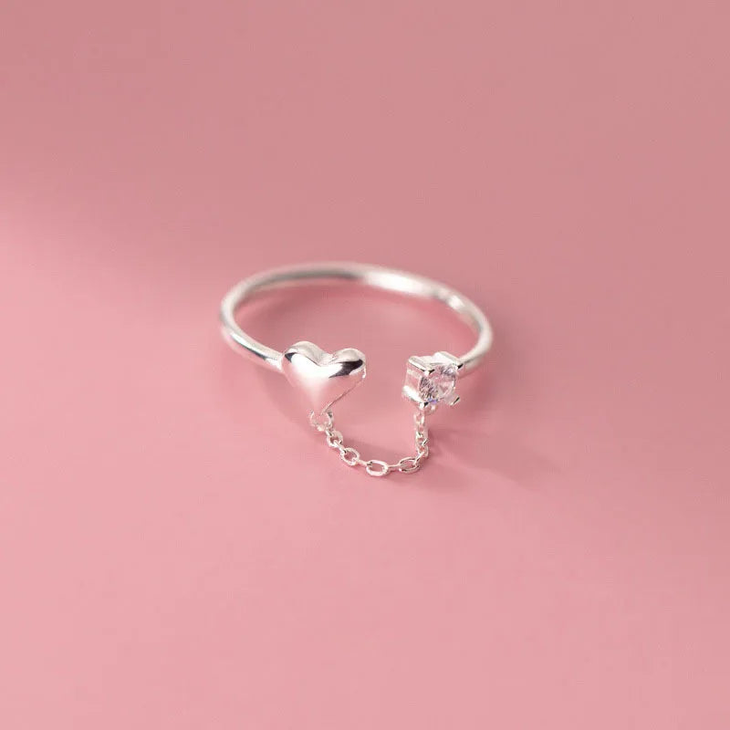 Christina Heart Chain Ring / Stainless Steel - Nina Kane Jewellery