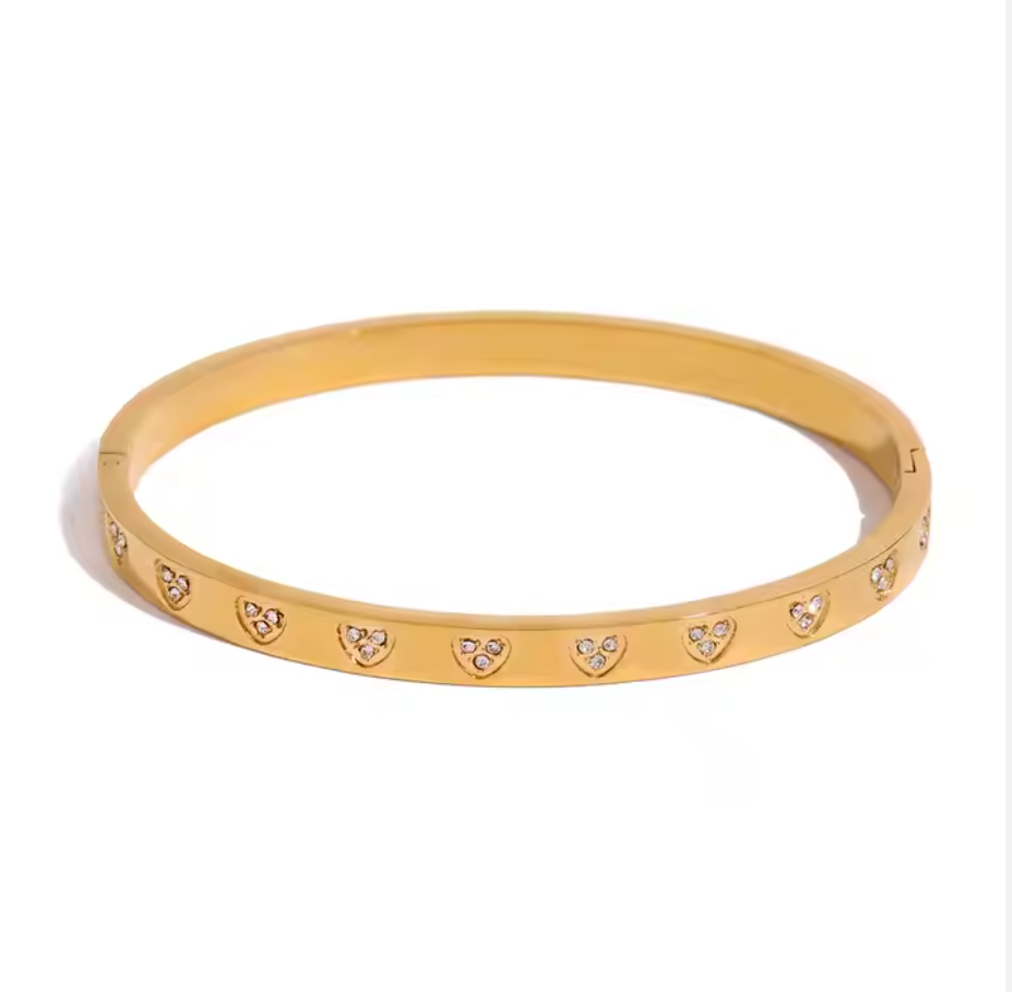 Carrie Heart Crystal Bangle / 18K Gold Plated - Nina Kane Jewellery