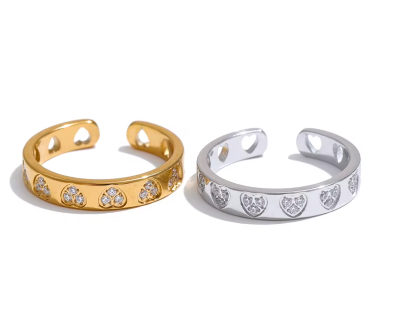 Amara Crystal Heart Rings / 18K Gold Plated - Nina Kane Jewellery