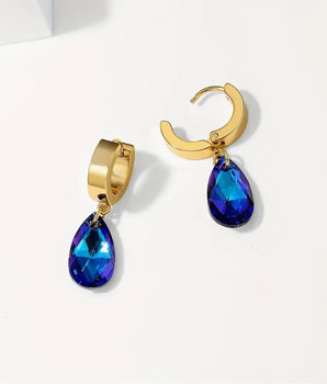 Rina Blue Gemstone Earrings / 14K Gold Plated - Nina Kane Jewellery