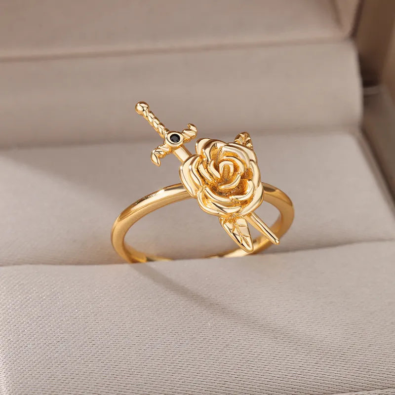 Kimmy Tudor Rose Rings / Stainless Steel - Nina Kane Jewellery