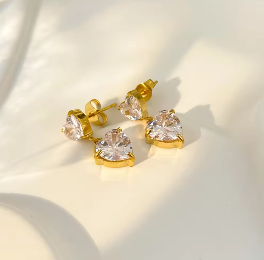 Casiope Zircon Heart Earrings / 18K Gold Plated - Nina Kane Jewellery