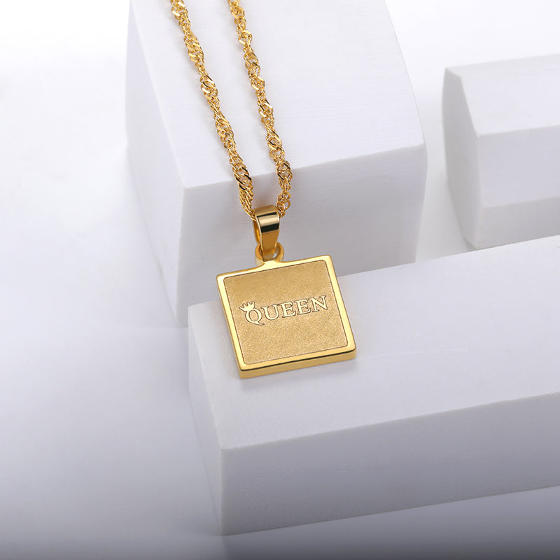 Queen Frosted Square Pendant / Stainless Steel