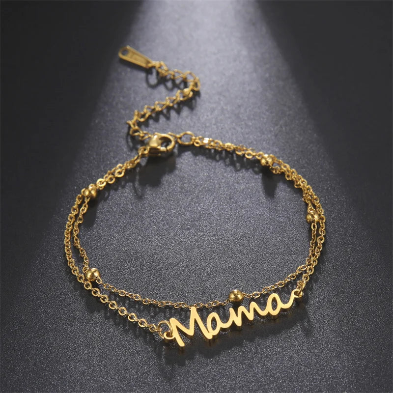 MAMA Double Chain Bracelet / Stainless Steel - Nina Kane Jewellery
