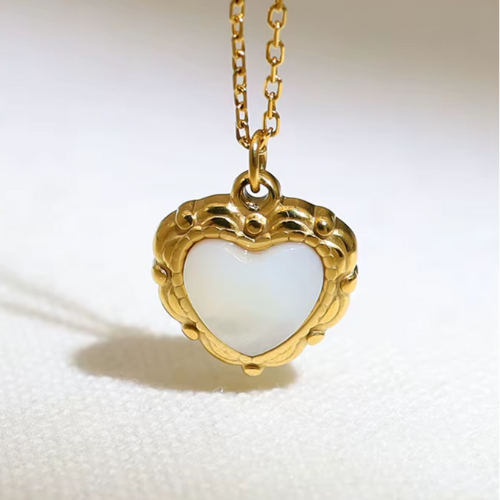 Bianca Shell Inlaid Heart Necklace / 18K Gold Plated - Nina Kane Jewellery