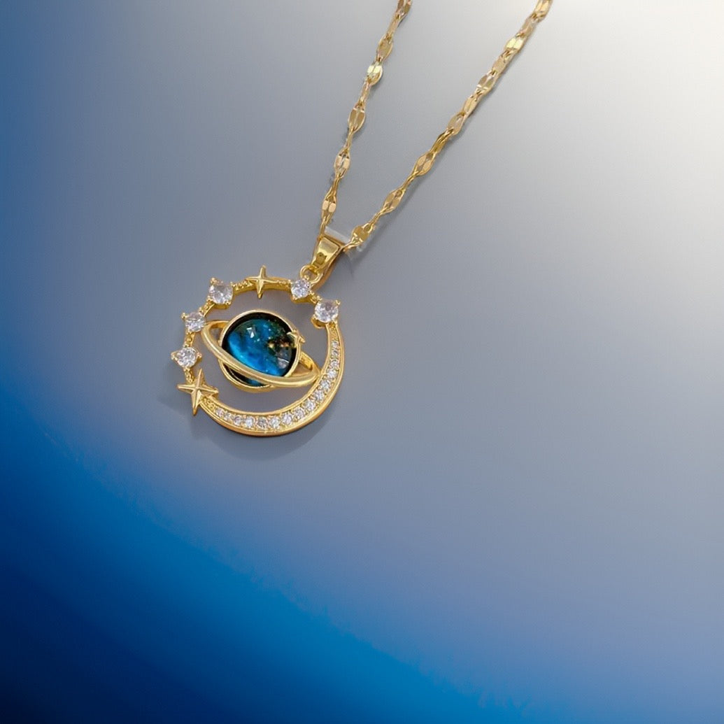 Galaxy Star & Moon Pendant / Stainless Steel - Nina Kane Jewellery