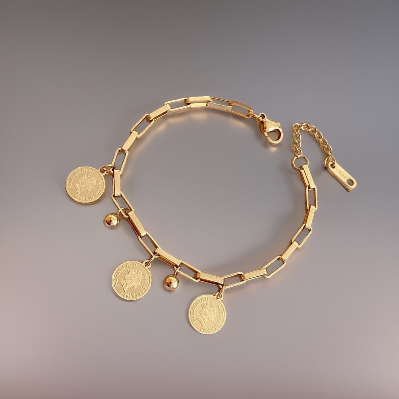 Gia Coin Charm Bracelet / 18K Gold Plated - Nina Kane Jewellery