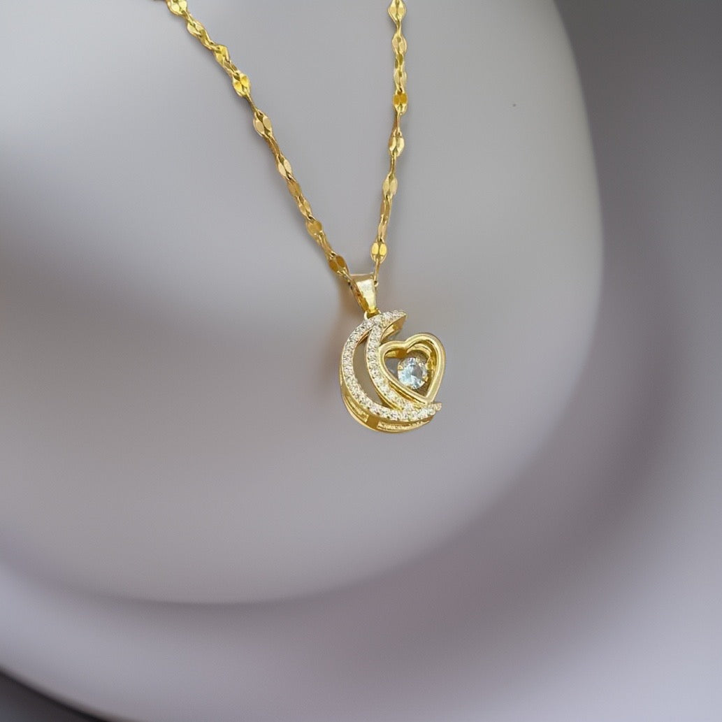 Collette Moon Heart Pendant / Stainless Steel - Nina Kane Jewellery