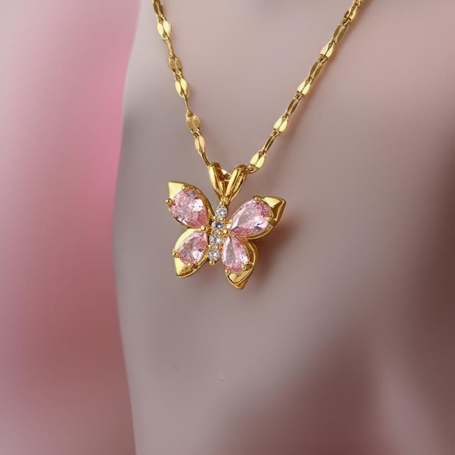 Lila Crystal Butterfly Necklaces / 18K Gold Plated - Nina Kane Jewellery