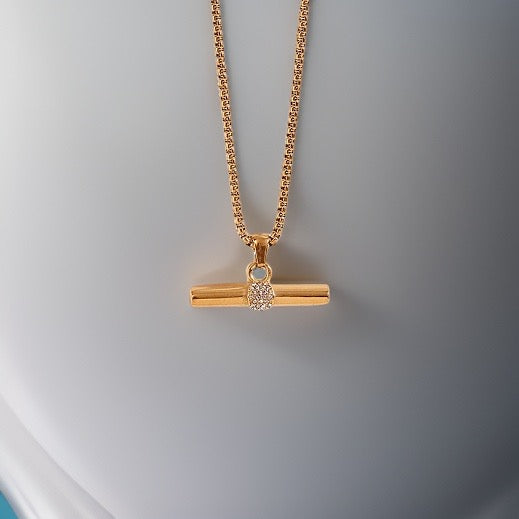 Lena T-Bar Clear Zircon Pendant / 18K Gold Plated - Nina Kane Jewellery