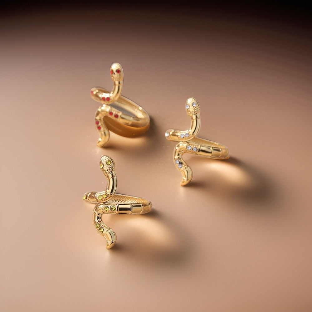 Wendy Crystal Snake Rings / Stainless Steel - Nina Kane Jewellery