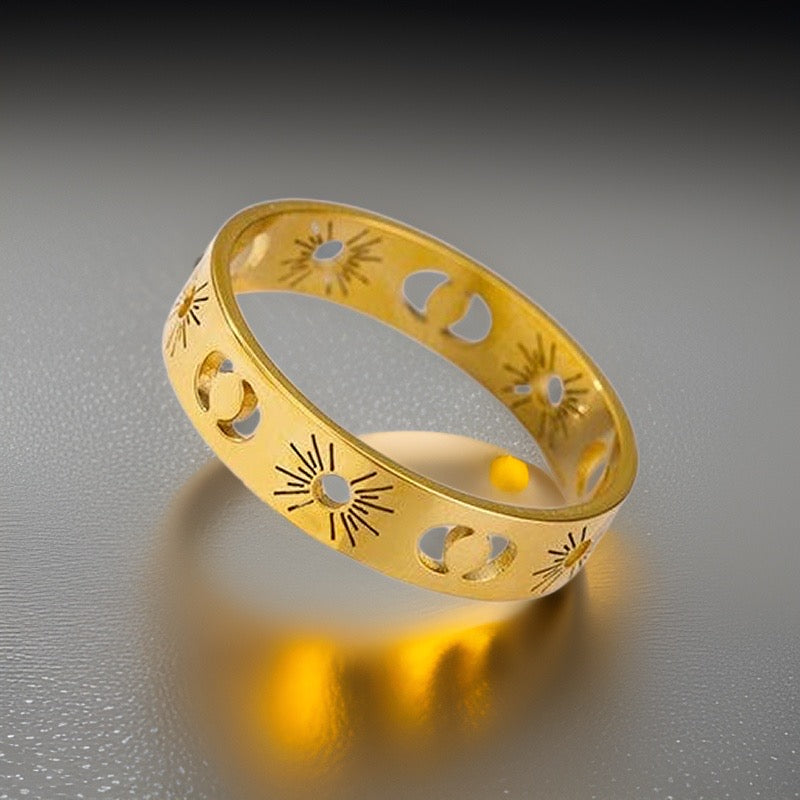 Sun & Moon Gold Band Rings / Stainless Steel - Nina Kane Jewellery