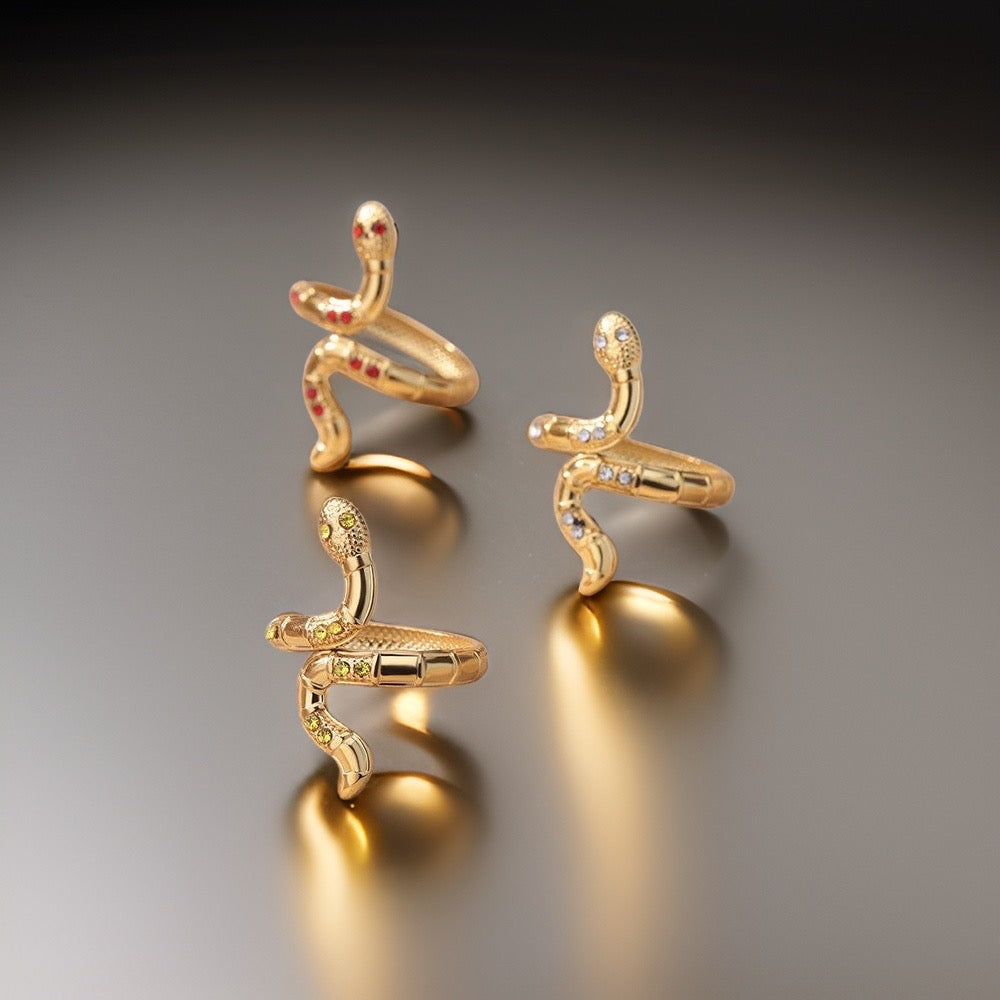 Wendy Crystal Snake Rings / Stainless Steel - Nina Kane Jewellery