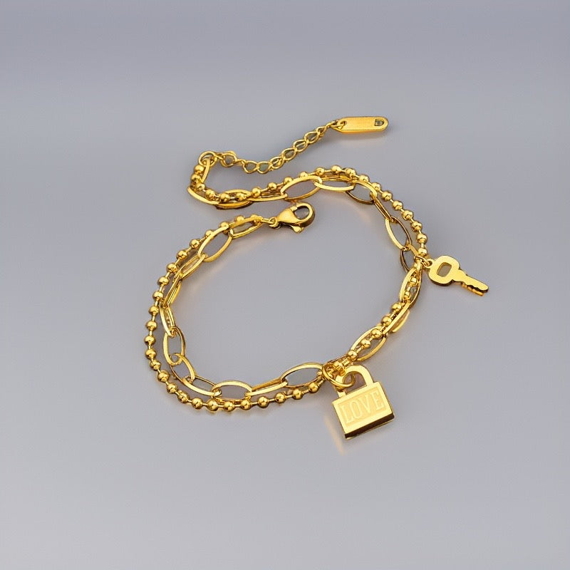 Lock & Key Charm Bracelet / 18K Gold Plated - Nina Kane Jewellery