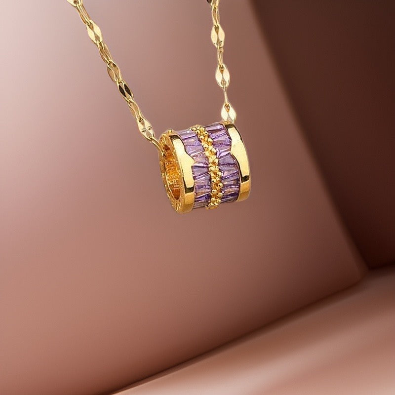 Purple Elisabeth Totem Barrel Stripe Necklace / Stainless Steel - Nina Kane Jewellery