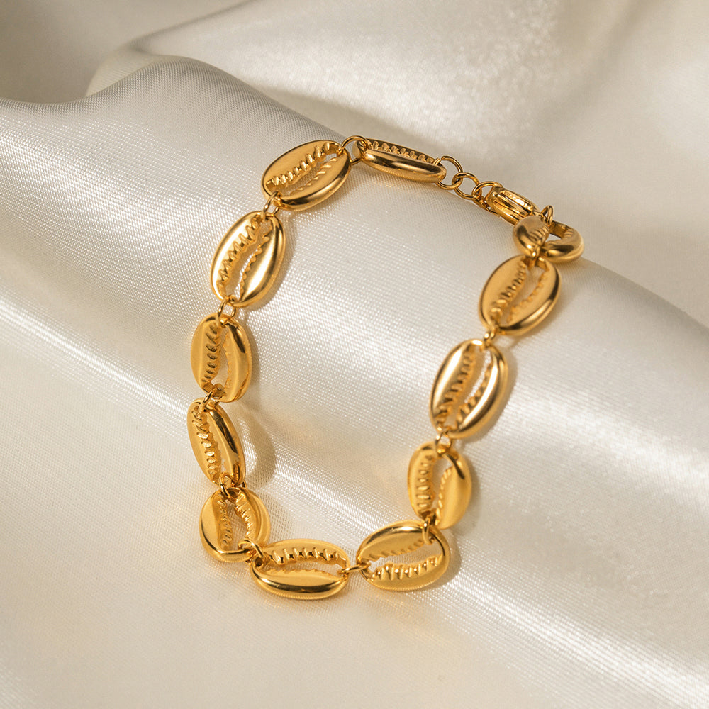 Golden Cowrie Shells Bracelet / Stainless Steel