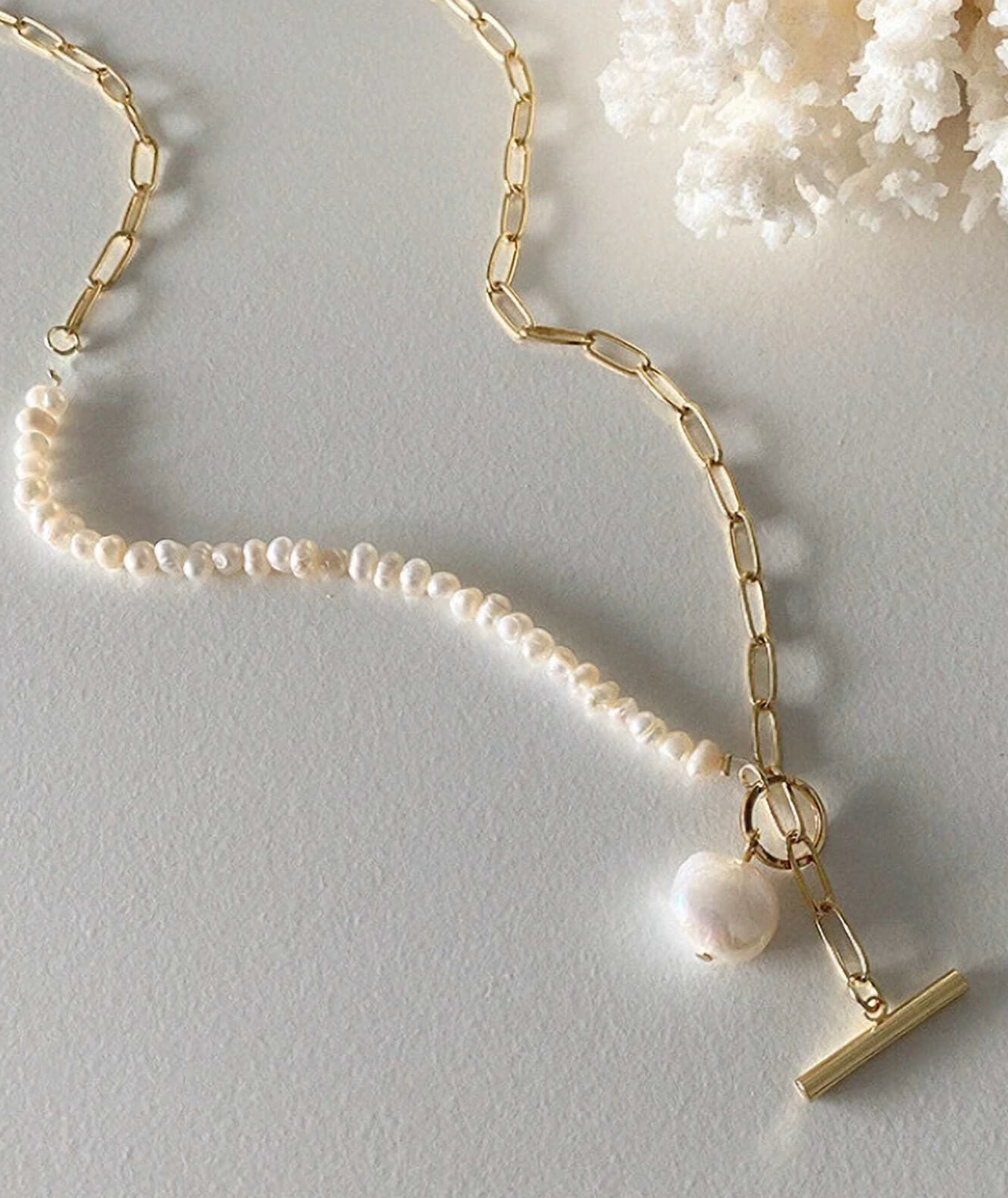 Hunter Chain & Pearl Necklace / Stainless Steel - Nina Kane Jewellery