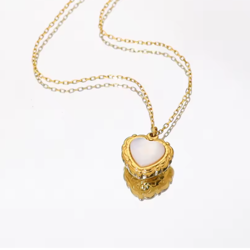 Bianca Shell Inlaid Heart Necklace / 18K Gold Plated - Nina Kane Jewellery