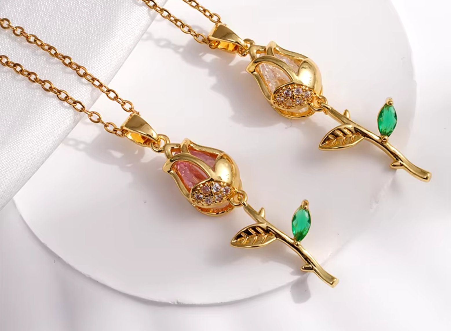 Laura Crystal Rose Pendants / 18K Gold Plated - Nina Kane Jewellery