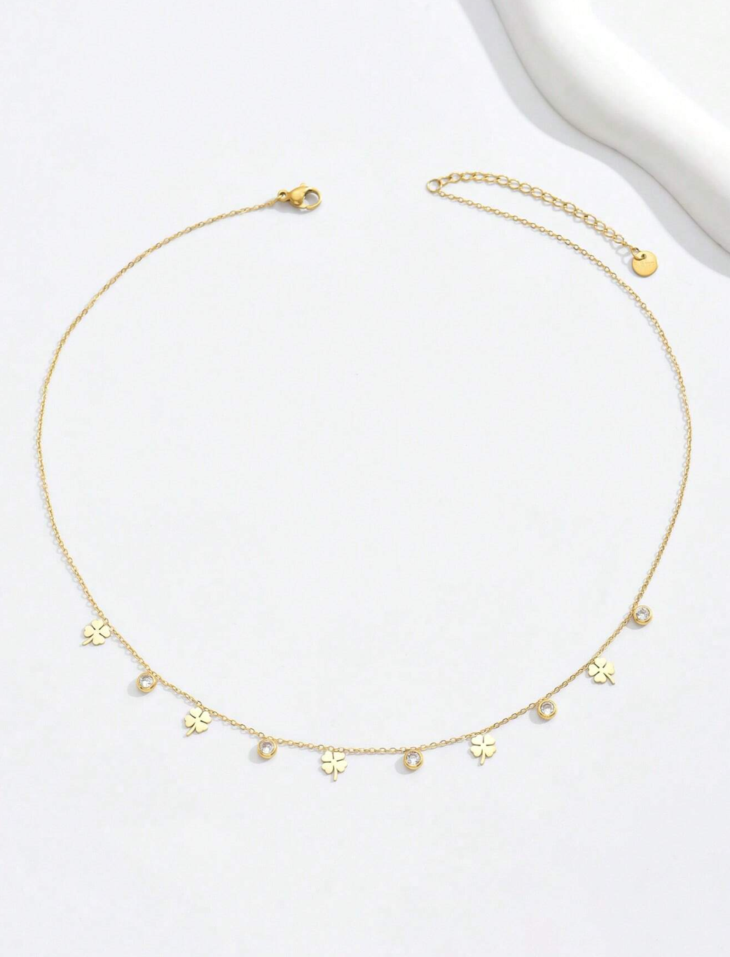 Alicia Clover & Zircon Necklace / 18K Gold Plated - Nina Kane Jewellery
