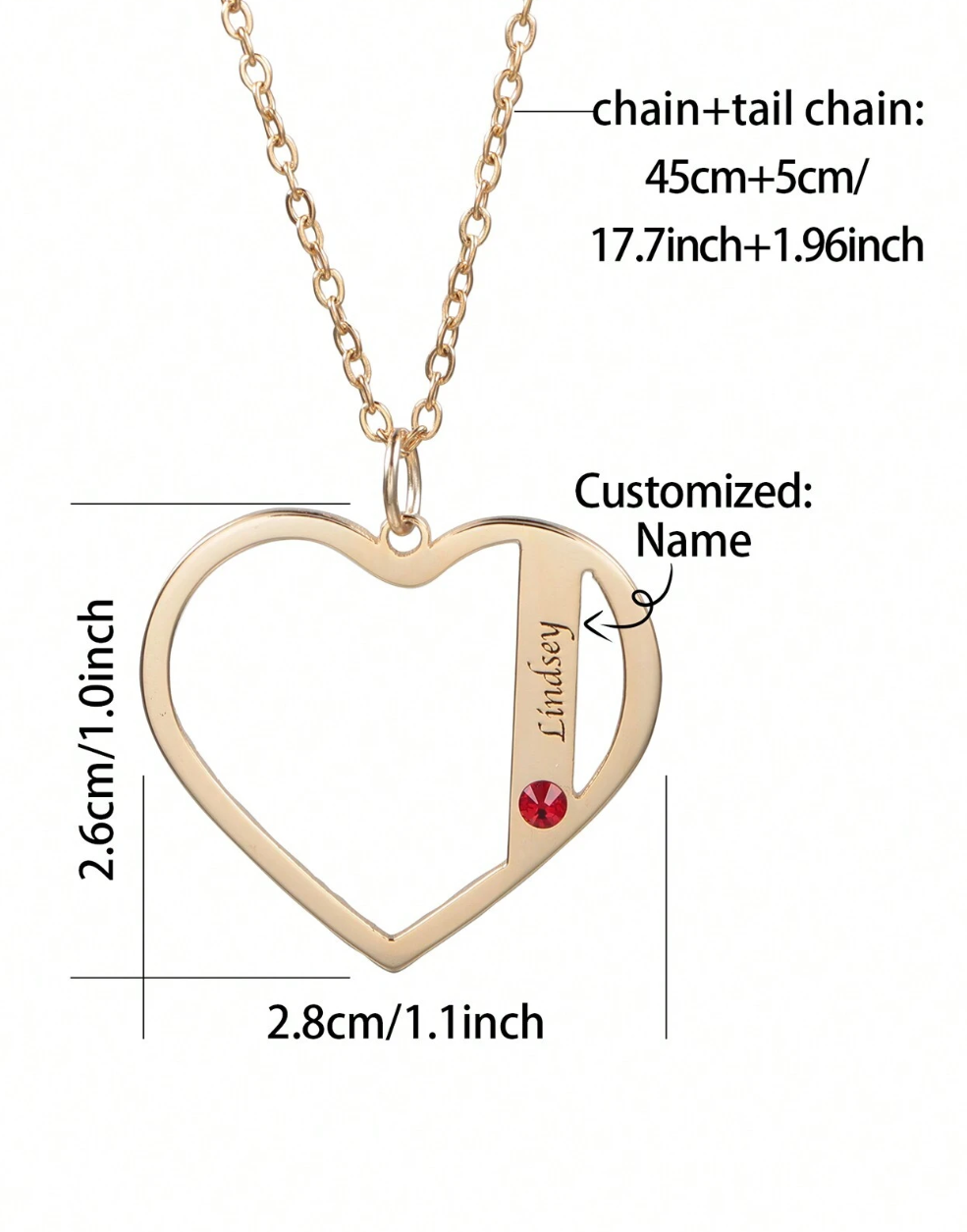 Loveheart Customised Name & Birthstone Necklace / 18K Gold Plated - Nina Kane Jewellery