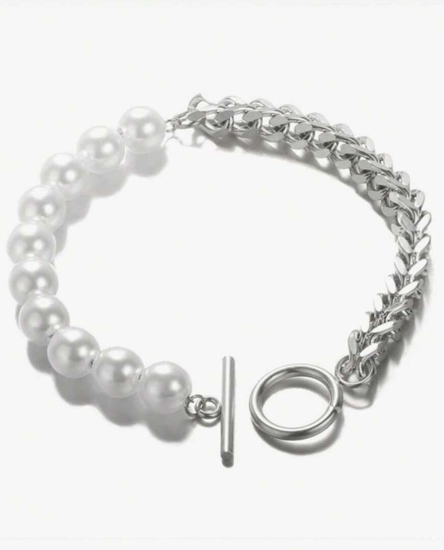 Sadie Pearl & Chain Bracelets / Stainless Steel - Nina Kane Jewellery