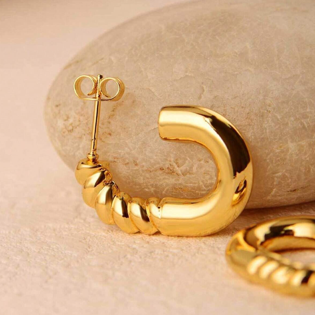 Morena Spiral U Shape Hoops / 18K Gold Plated - Nina Kane Jewellery