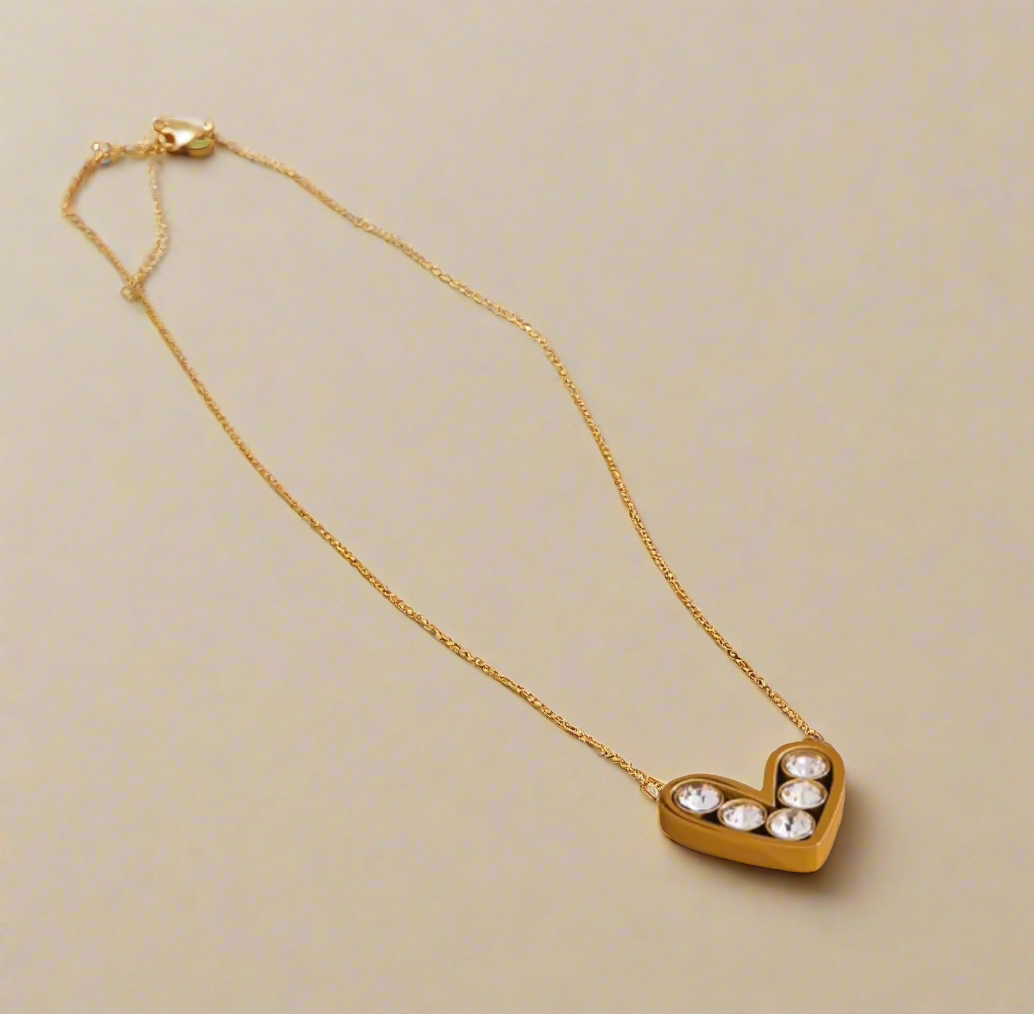 Ermina Heart Crystal Necklace /18K Gold Plated - Nina Kane Jewellery
