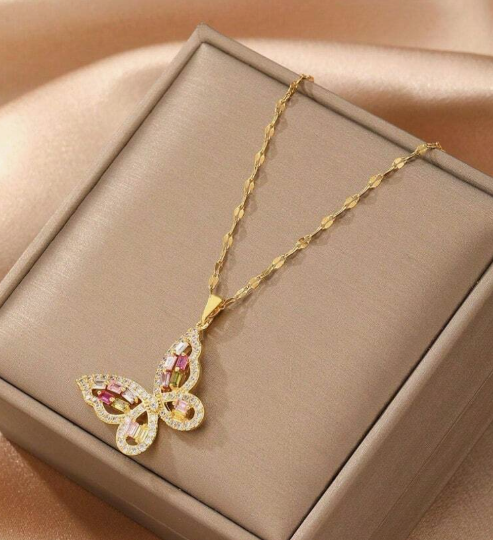 Natalie Crystal Butterfly Pendant / 18K Gold Plated - Nina Kane Jewellery