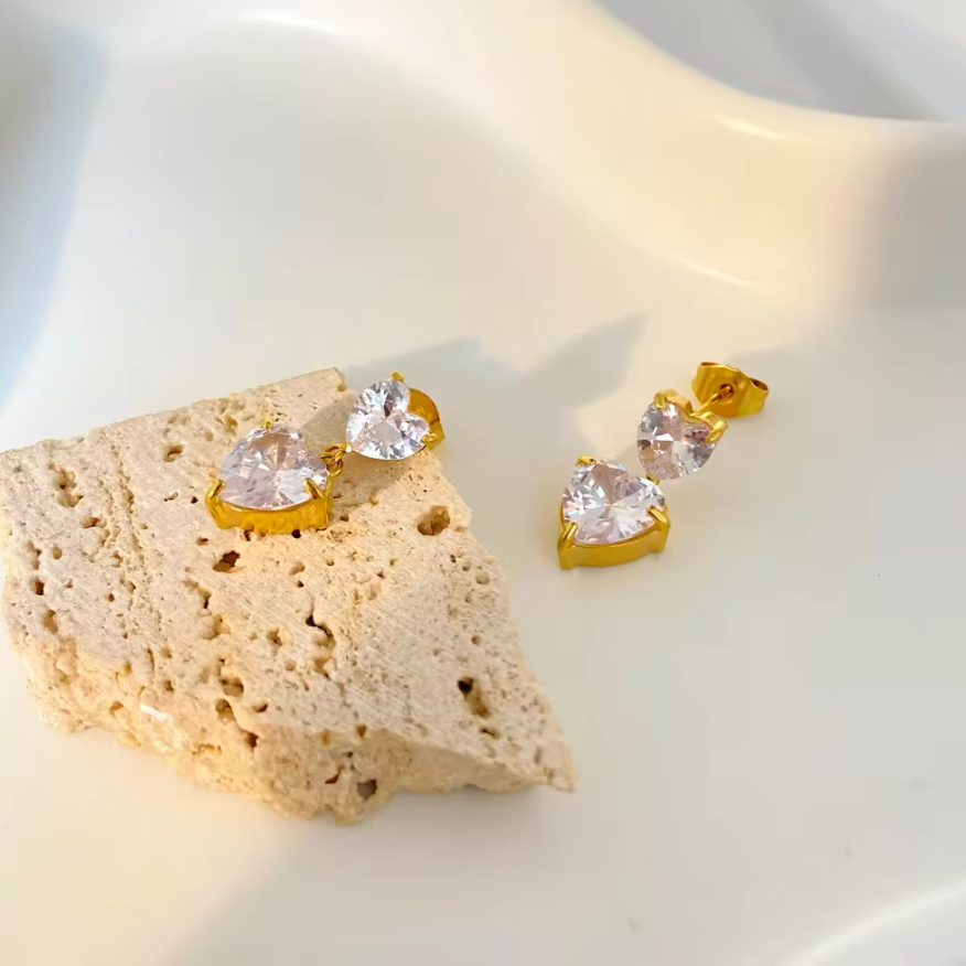 Casiope Zircon Heart Earrings / 18K Gold Plated - Nina Kane Jewellery