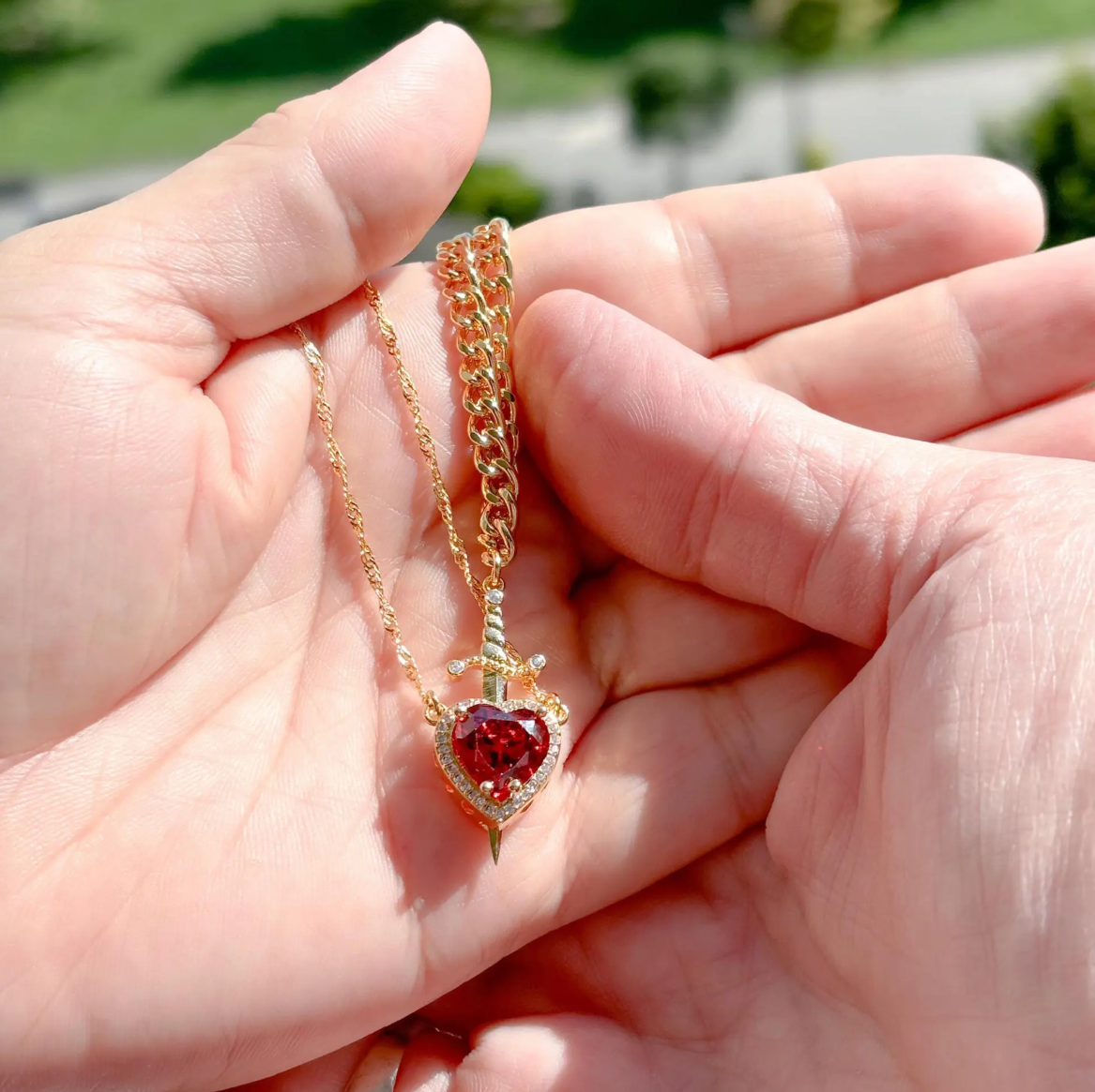 Capulet 2 in 1 Heart & Sword Double Necklace / 18K Gold Plated - Nina Kane Jewellery
