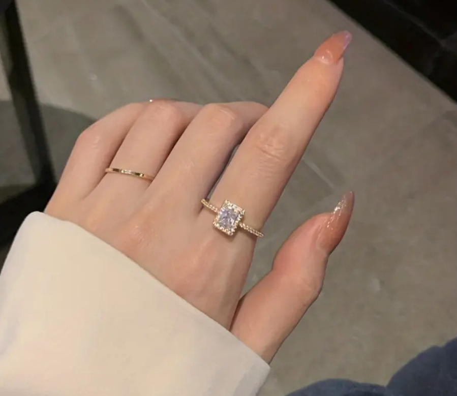 Miranda Gold Square Diamond Ring / Stainless Steel