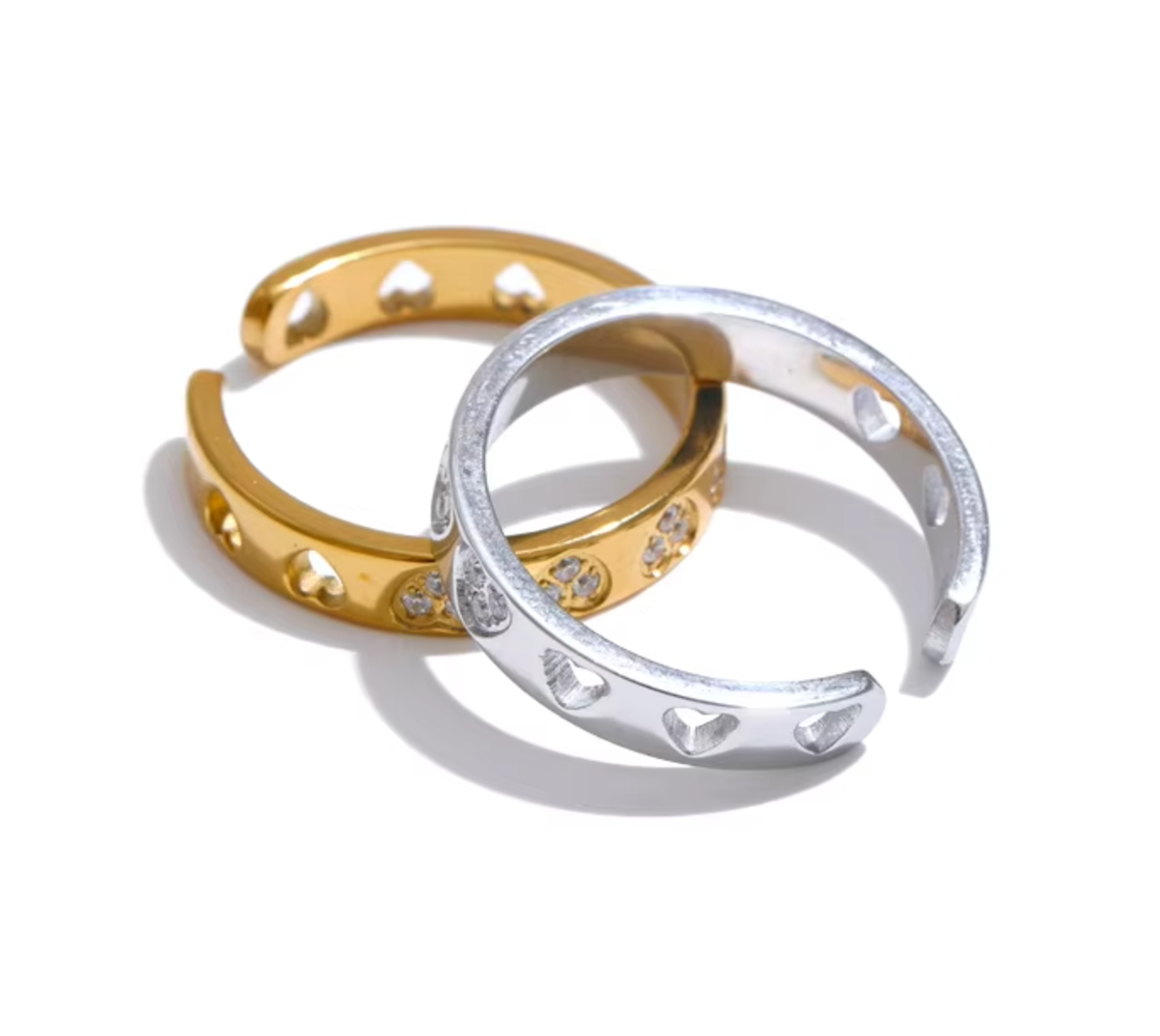Amara Crystal Heart Rings / 18K Gold Plated - Nina Kane Jewellery