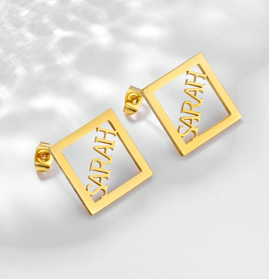Sarah Customised Stud Earrings / 18K Gold Plated - Nina Kane Jewellery