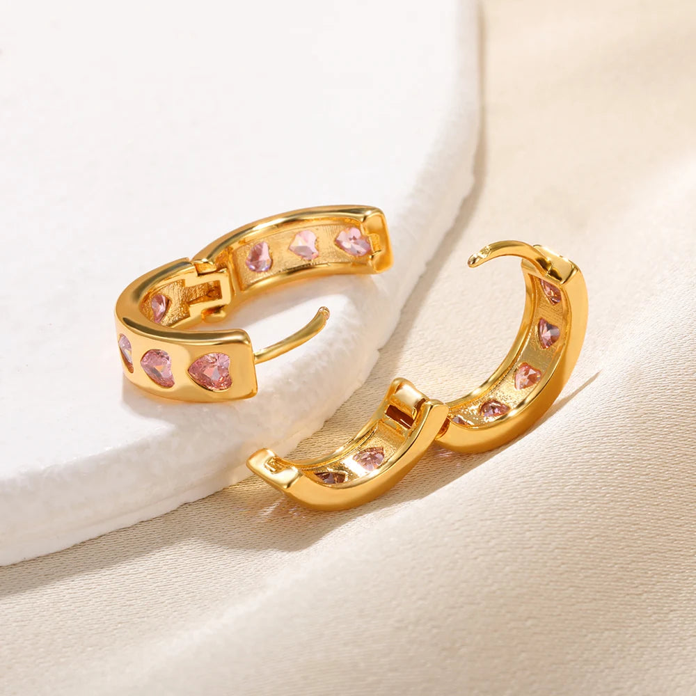 Miya Zircon Pink Hearts Earrings / Stainless Steel - Nina Kane Jewellery