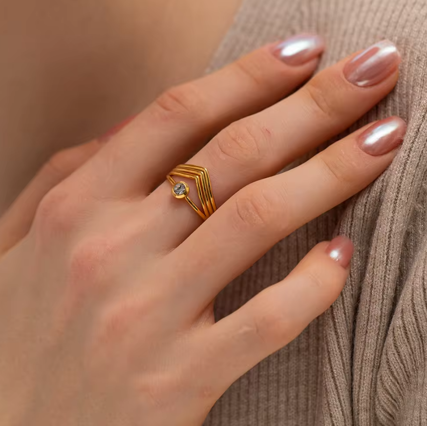 Pia Multi Chevron Zircon Ring / 18K Gold Plated - Nina Kane Jewellery