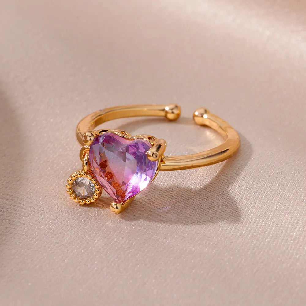 Lily Purple Heart Rings / Stainless Steel - Nina Kane Jewellery