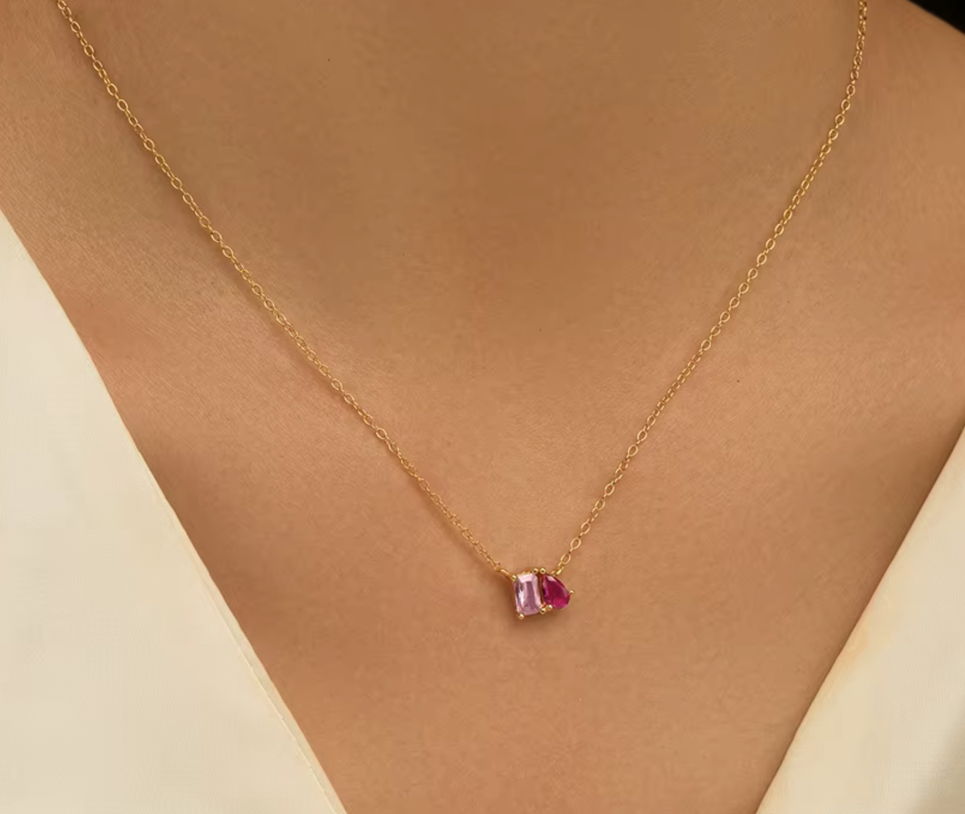 Dainty Pink Gemstone Necklace / 925 Sterling Silver - Nina Kane Jewellery