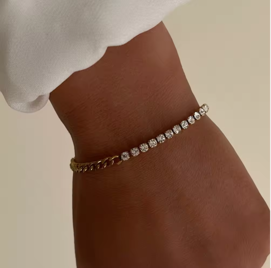 Xena Spliced Cuban & Zircon Bracelet / 18K Gold Plated - Nina Kane Jewellery