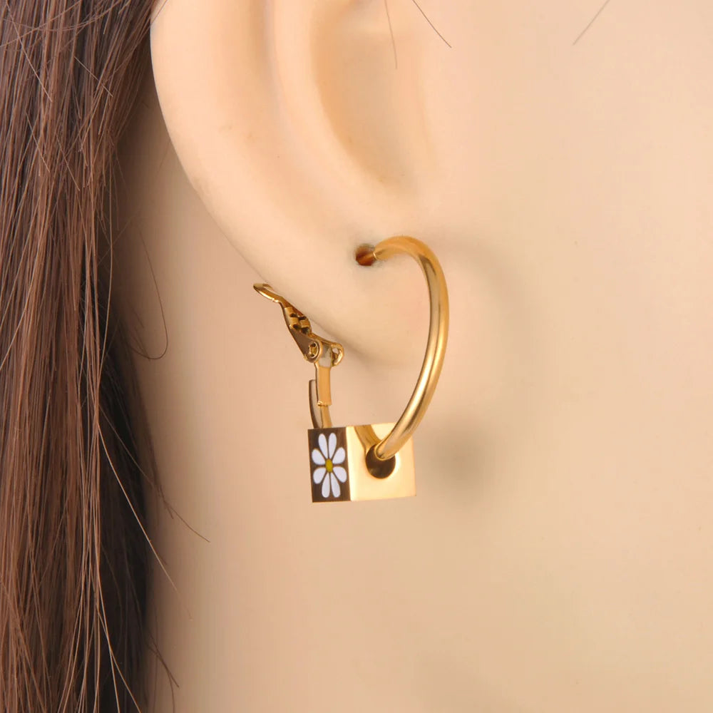 Daisy Cube Hoop Earrings / 18K Gold Plated - Nina Kane Jewellery
