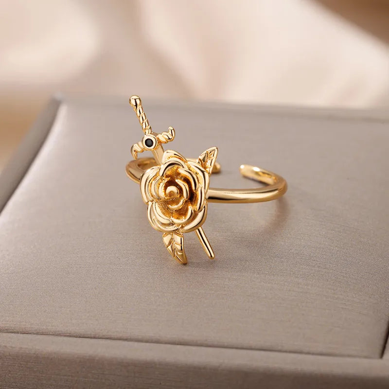 Kimmy Tudor Rose Rings / Stainless Steel - Nina Kane Jewellery