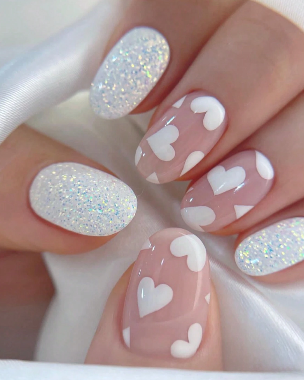 White Heart & Glitter Press on Nails / 24 Pack - Nina Kane Jewellery