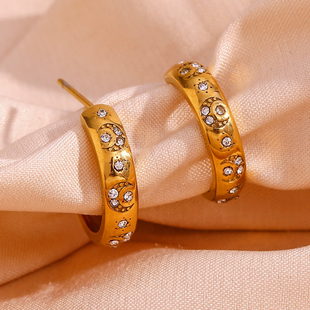 Alameda Diamond Moon & Sun Earrings / 18K Gold Plated