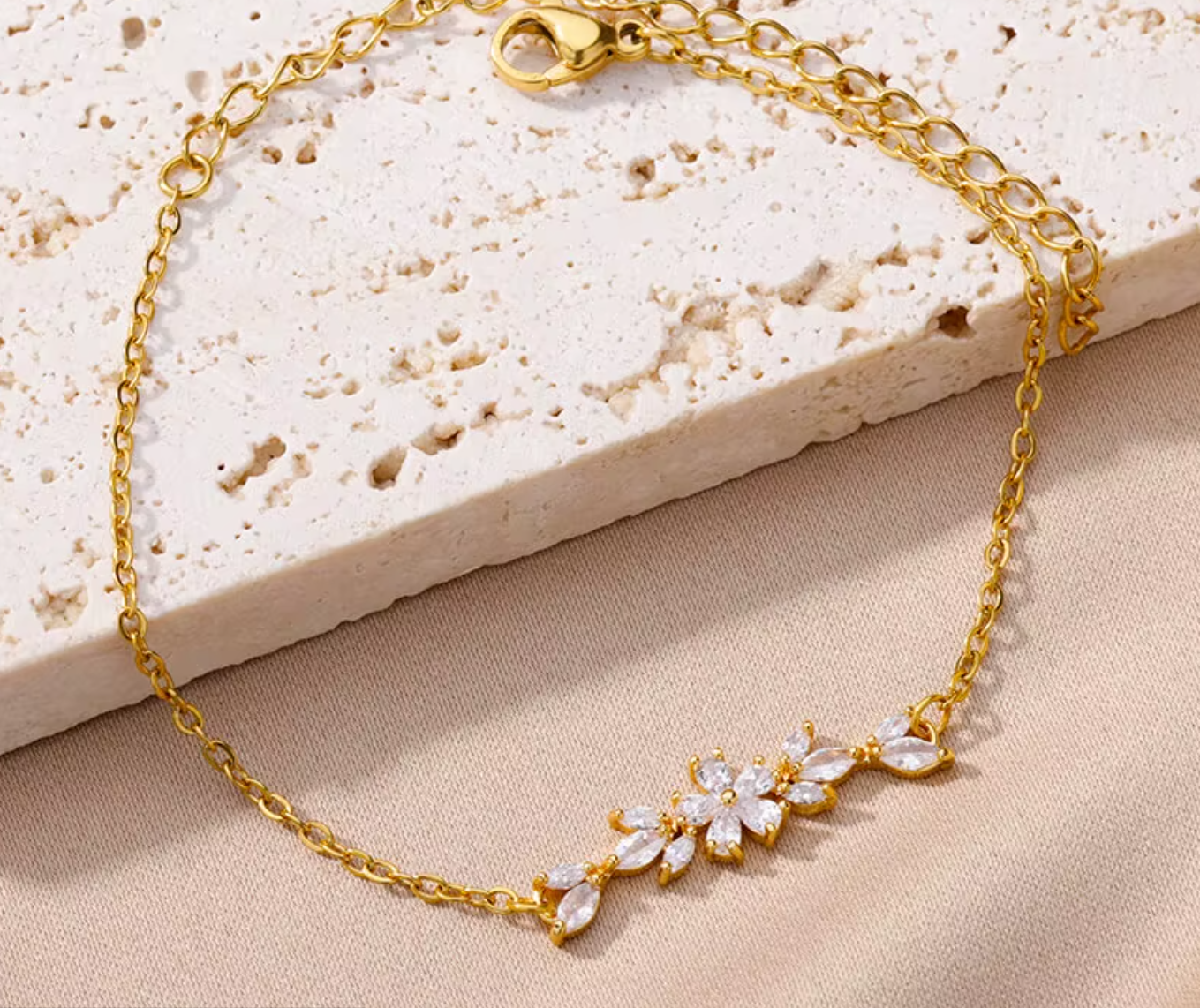 Lyra Crystal Flower Bracelets / 18K Gold Plated - Nina Kane Jewellery